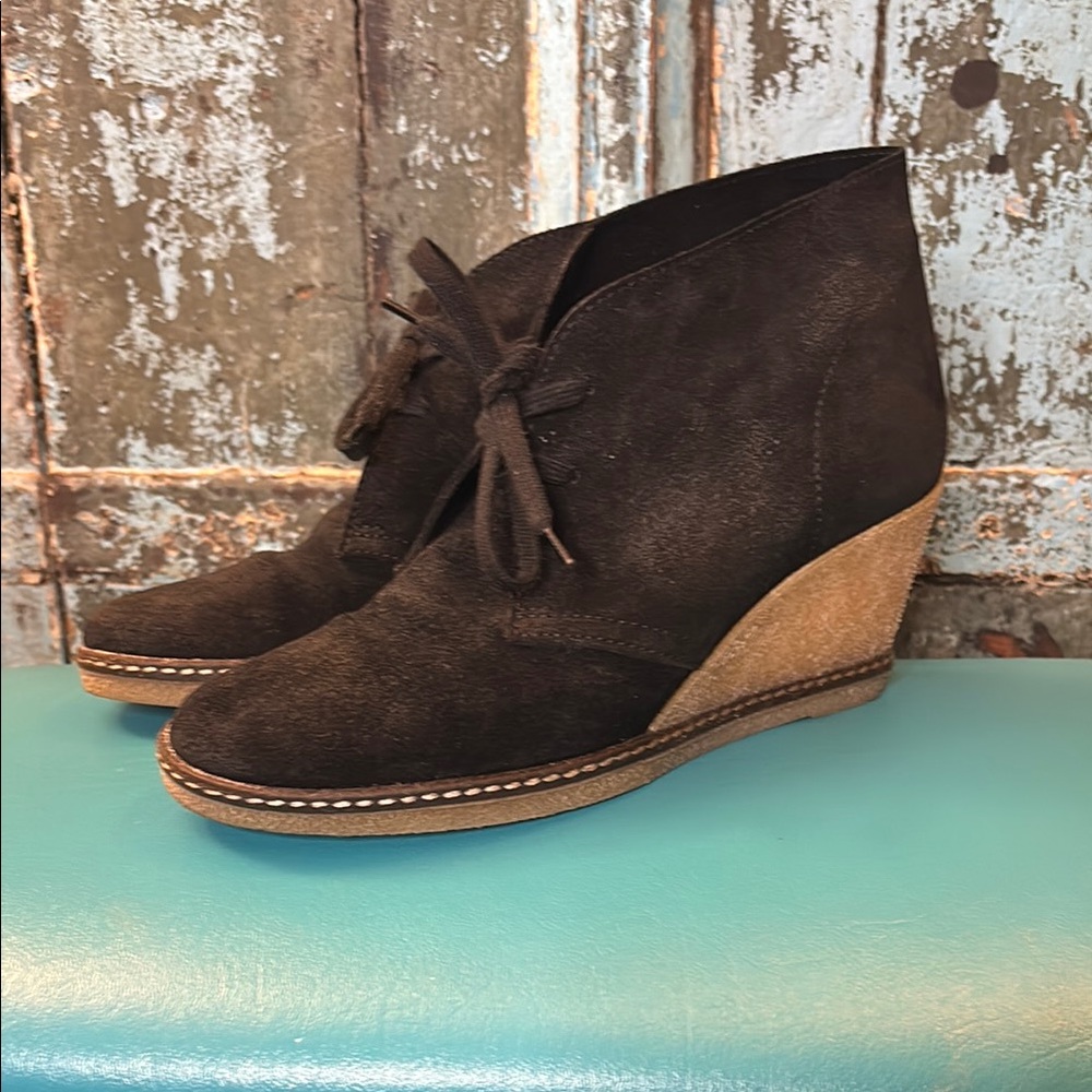 J.Crew Booties MacAlister Black Suede Wedge Ankle Boots size 7